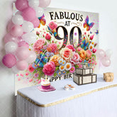 Aperturee - Aperturee Colorful Floral Butterfly Fabulous At 90 Backdrop